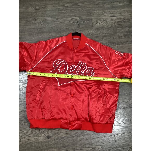 Delta Box 13 Unisex Red Satin Size XXL Bomber Jacket Embroidered Theta Sorority - Picture 5 of 10